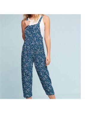 MAEVE Blue Anthropologie Patterned Overalls Sz Medium NEW NWOT